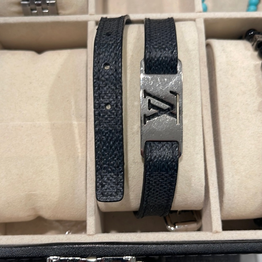 Louis Vuitton Silver LV Logo black monogram Bracelet